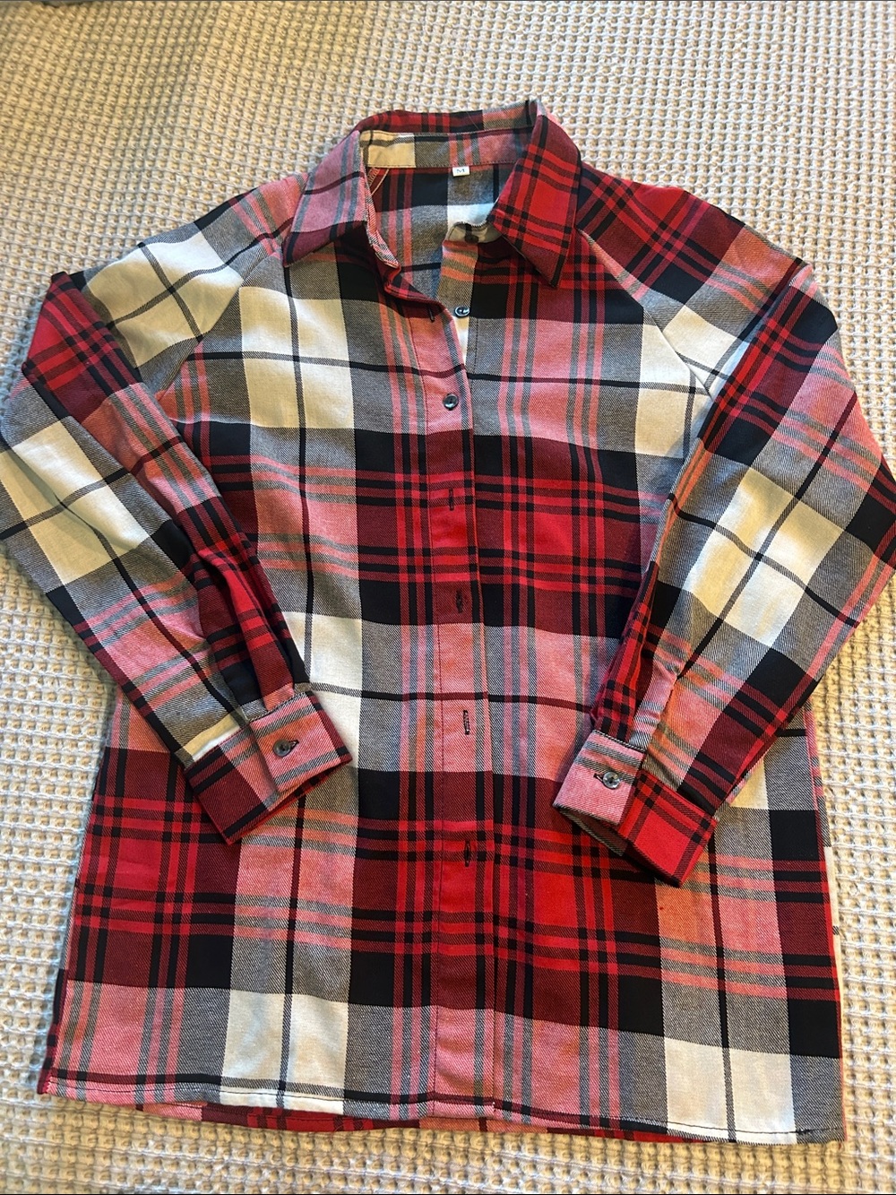 SHEIN Red Black White Plaid Button-Down Shirt